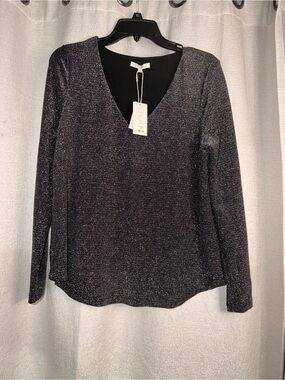 Z Supply Metallic V-Neck Long Sleeve Top - Black